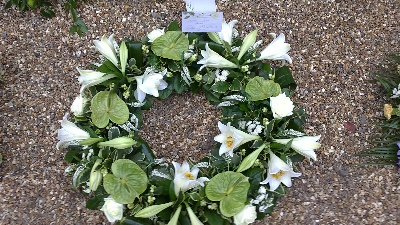 large white and green wreath